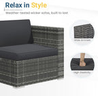 Wisteria Lane Outdoor Patio Furniture Set, All Weather Wicker Rattan Sectional Sofa, Patio Conversation Set with Cushions & Glass Coffee Table for Backyard Porch Garden Balcony, Grey