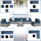 Shintenchi 7 Pieces Outdoor Patio Furniture Sets, Patio Sectional Sofa Couch, Silver Gray PE Wicker Furniture Modular Patio Conversation Sets Patio Sofa with Washable Cushions (Aegean Blue)