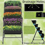 Homdox 2 Pack Vertical Garden Bed, 5 Tiers Raised Garden Planter, 25.6 * 26 * 48 Inch with Drainage System & 4 Hooks, Vegetable Flower Stand for Garden Patio Yard (Black with 4 Wheels)
