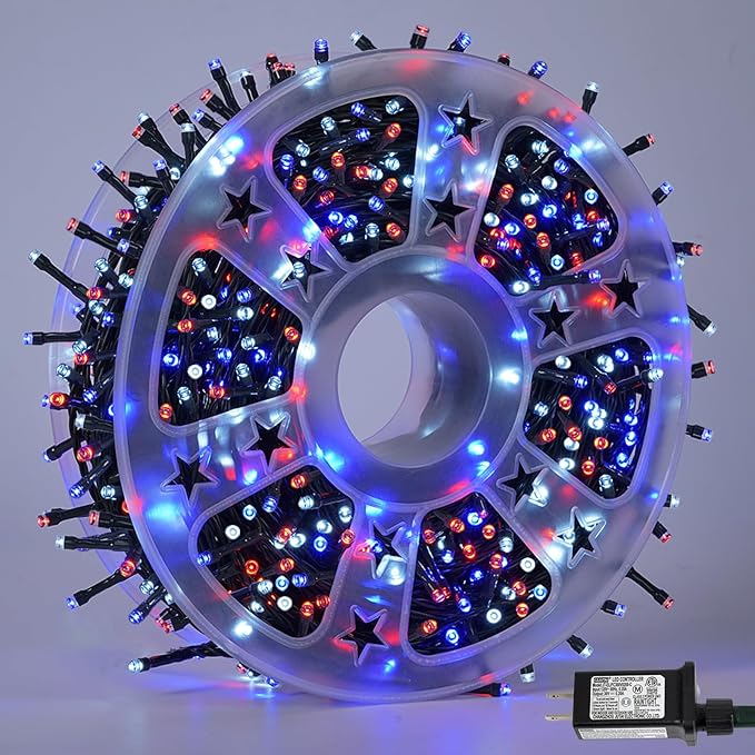 String Lights, 165ft Red White Blue LED, Outdoor Waterproof