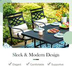 Sophia and William Outdoor Patio Dining Set for 6, Outdoor Table and Chairs, Removable Seat Cushions, 4 Fixed，2 Swivel Chairs, 59" Black Patio Dining Table
