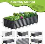8x2x2FT Galvanized Raised Garden Bed,Galvanized Planter Boxes Outdoor, Large Metal Raised Garden Beds for Vegetables-Grey