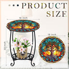 Outdoor Side Table Round Small Mosaic Patio Accent Indoor End Plant Coffee Tea Table for Yard Patio Porch Garden Living Room, Bedroom(Tree of Life Style,18 Inch)