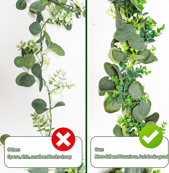 Artificial Greenery Garland, 5.9 Ft Eucalyptus and Boxwood Mix, Green