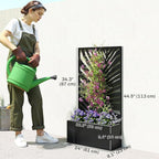 Outsunny Metal Raised Garden Bed with Trellis for Climbing Plants, Freestanding or Wall Mounted Flower Bed with Privacy Panel, Large Leaf Cut-Out Outdoor Planter Box for Garden, Patio, Balcony