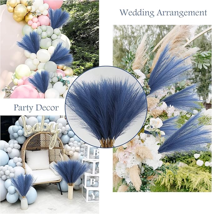 Artificial Pampas Grass Stems, 50 Pack, Blue, 21.6 Inch