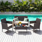 FDW | 4-Piece Patio Furniture Set | Brown | Outdoor Wicker Furniture with Coffee Table | Modern Rattan Chairs Conversation Set | Outdoor Seating | Weather-Resistant | for Porch, Garden, Lawn