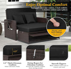 HAPPYGRILL Patio Rattan Wicker Daybed with Loveseat & Storage Ottoman, Outdoor Lounge Sofa Furniture Set with Adjustable Backrest & Side Trays, for Poolside Deck Porch Lawn (Mix Brown & Black)