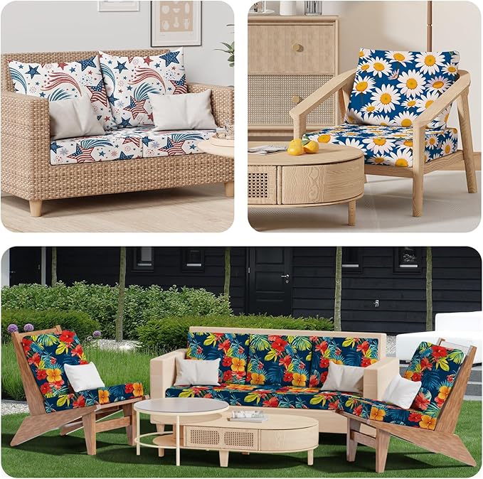 Cushion Covers 8 Pack Stretch Fit Daisy Flower Patio Slipcovers