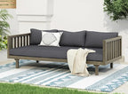 Merax Outdoor 3 Seater Daybed, Acacia Wood Day Bed Couch Sofa with Cushions for Patio Backyard, Garden, Dark Grey