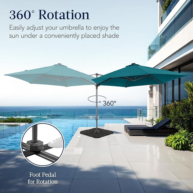 Best Choice Products 10ft Solar LED Offset Cantilever Hanging Market Patio Umbrella, Smooth 360° Rotation, 8 Sturdy Ribs, Easy Adjustment - Cerulean