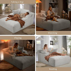 66" Chaise Lounge Chair Indoor, Oversized Boneless Couch Comfy Upholstered Sleeper Sofa Bed with 3 Pillows, Corduroy Cloud Reading Chair for Living Room No Assembly Required, Light Grey