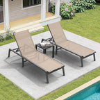 ONBRILL Aluminum Chaise Lounge Chair Outdoor, Foldable & Assembly Free Outdoor Lounge Chair with 5 Position Adjustable Backrest, Patio Pool Lounge Chairs for Outside Poolside Beach Lawn, 1PC, Khaki