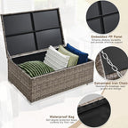 ONBRILL Outdoor Coffee Table with Storage, Rattan Storage Coffee Table with Internal Waterproof Bag, Low Side Table for Patio, Porch, Backyard, Poolside - Brown