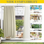 NICETOWN 2 Panels Waterproof Outdoor Curtains Fixed Grommet & Back Tab on Top & Bottom, Thermal Insulated Keep Rain & Sun Out Blackout Windpoorf Outdoor Draperies with Rope, W52 by L108, Light Beige