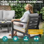 6-Piece HDPE Patio Furniture Set, Outdoor Sectional Sofa Set,All Weather Outdoor Couch with Dust-Free Cushions, Durable Patio Conversation Sets for Balcony, Porch, Black