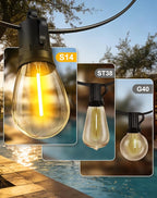 50ft-Solar-Powered-Lights-Outdoor-Waterproof-String Lights-Outside-Patio-Yard-Garden-Fence-Backyard-Deck-Porch-Balcony-Patios-Camping-Battery-Operated-LED-Fairy-Strip-Lighting-Hanging-Edison-Bulbs-S14