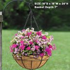2 Pack 16 Inch Hanging Planters for Outdoor Plants Metal Wire Flower Baskets with Coco Liner & Plastic Saucer Large Deep Hanging Plant Pots for Porch Balcony Garden Décor