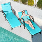 Chaise Lounge Chairs Outdoor Comfy Outside Wicker Patio Pool Lounge Chair w/ 5 Adjustable Back Angle Cup Holder Thicken Cushion