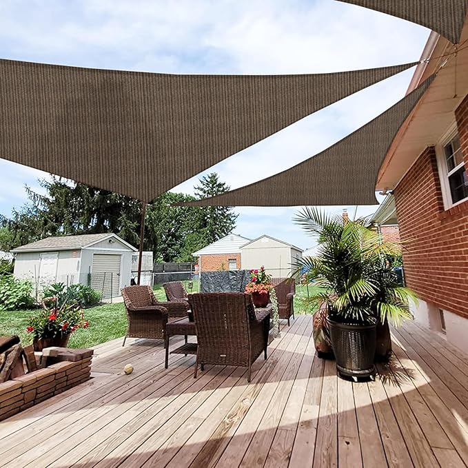 Patio Paradise 21' x 21' x 21' Sun Shade Sail Triangle Canopy Shade Cloth Fabric Sunlight Block Patio Pergola Cover HDPE Deck Awning for Outdoor Backyard Roof Shading, Brown