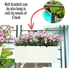LaLaGreen Wall Planter for Outdoor (2 Pack, 14 Inch) Wall Mounted Self Watering System White Flower Box with Bracket, Window Wall Hanging Rectangular Plant Pot Container Indoor Modern Herb Kitchen