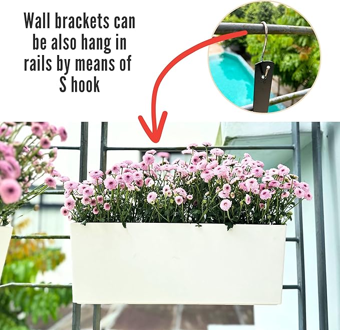 LaLaGreen Wall Planter for Outdoor (2 Pack, 14 Inch) Wall Mounted Self Watering System White Flower Box with Bracket, Window Wall Hanging Rectangular Plant Pot Container Indoor Modern Herb Kitchen
