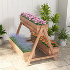 Giantex Vertical Raised Garden Bed, 3 Large Wood Planter Boxes for Flower Vegetable Fruit Herb, Freestanding Planter with Drain Holes, Elevated Raised Beds for Indoor Outdoor Lawn Patio Yard, Brown