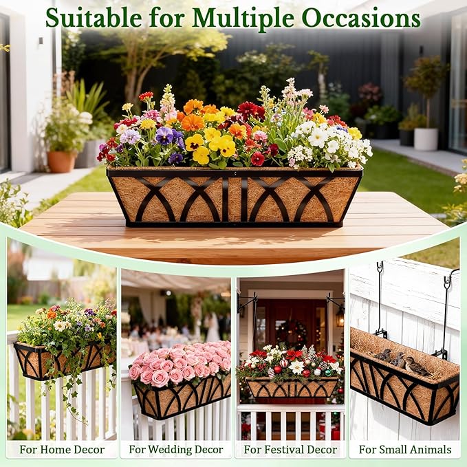 Halatool 2 Pack 30 Inch Window Box Liners Pre-Formed Trough Coconut Liner Natural Coco Fiber Liners for Planters Wall Hanging Basket Flower Pot Fence Railing