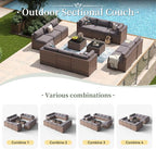 Aoxun 14 Piece Patio Furniture Set Wicker Rattan Patio Conversation Set Outdoor Sectional Sofa Set with Coffee Table and Thickened Cushions, Gray(Waterproof Cover Included)