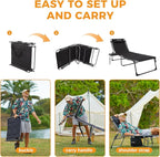 KingCamp Oversize Lounge Chair Outdoor, Extra Large Padded Folding 5 Positions Chaise Tanning Chairs with Pillow & Side Table for Outside Sunbathing Beach Patio Pool Camping (Black)