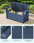 SERWALL HDPE Outdoor Storage Bench, All-Weather, UV-Resistant Deck Box with Waterproof Storage Bags, 57 Gallon Dual-Use Seat & Organizer Deck Boxes for Patio, Garden Tools & Pool (Navy Blue)