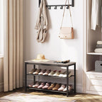 HOOBRO Shoe Bench, 3-Tier Shoe Rack, Industrial Shoe Organizer Storage Bench, 29.5 inches Entry Bench with Mesh Shelves, for Entryway, Living Room, Hallway, Easy Assembly, Greige BG75HX01