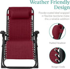 Best Choice Products Oversized Zero Gravity Chair, Folding Outdoor Patio Recliner, XL Anti Gravity Lounger w/Removable Cushion, Cup Holder, Side Tray, 350lb Capacity - Burgundy