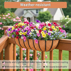 16'' Window Box Railing Planter with Coco Liner,4 Pack Horse Trough Planters Black Metal Hanging Flower Planters Basket for Porch Fence Patio Indoor Outdoor Lawn