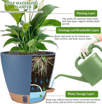 2 Pack 8 inch Plant Pots, Plastic Self Watering Planters with Drainage Holes, Deep Reservoir, Water Level Indicator, Modern Decorative Flower Pots for Indoor Outdoor Plants (Navy Blue, 8 inch)