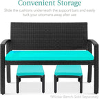 Best Choice Products Set of 2 Wicker Ottomans, Multipurpose Outdoor Furniture for Patio, Backyard, Additional Seating, Footrest, Side Table w/Removable Cushions, Steel Frame - Black/Teal