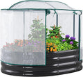 KING BIRD Raised Garden Bed with Cover Galvanized Oval Planter Garden Box Outdoor for Gardening, Vegetables, Flowers White 4x3x1 ft