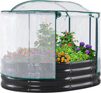 KING BIRD Raised Garden Bed with Cover Galvanized Oval Planter Garden Box Outdoor for Gardening, Vegetables, Flowers White 4x3x1 ft