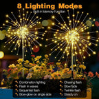 btfarm 1 Pack Solar Garden Lights Outdoor, 8 Modes Firework Lights Solar Powered, Waterproof Twinkle Fairy Light Outside for Yard Patio Pathway Pool Christmas Party Decorative, Warm White