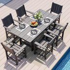 Pamapic 7 PCS Outdoor Dining Set, Spacious HDPE Outdoor Table and Chairs, Wood Grain Patio Furniture Sets with Elegant Armrest, All-Weather Outdoor Furniture with Umbrella Hole, Gray