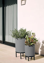 Veradek Demi Series Round Planter w/Stand for Porch/Patio | Durable Plastic-Stone Composite & Wooden Stand | Modern Décor for Tall Plants, Flowers