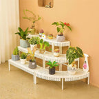 aboxoo 3 Tier Plant Stand Semi-Circular Flower Pot Organizer Rack Quarter Round Plant Display Holder Outdoor Storage Shelves Metal Corner Shelf Planter Shelving Ladder Plant Stand for Indoor