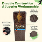 Idzo All Weather Wicker Planters for Outdoor Plants Set of 2, 24 inch Tall Planter for Front Porch, Patio, Balcony, Indoor Usage - Square Rattan Flower Pots, Mocha