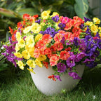 Artificial Flowers for Outdoors, UV Resistant Fake Silk Morning Glory, Realistic Faux Plants for Outside Porch Patio Window Box Hanging Planter (16, Purple Fuchsia Yellow Orange)