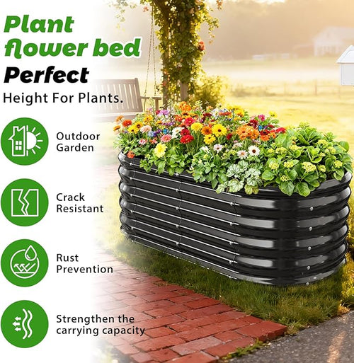 17" Tall Outdoor Garden Raised Garden Bed Kits, 4ft X 2ft Oval,0.8MM Thick Metal Raised Planter Bed/Ground Planter Box for Variety of Flowers,Herbs,Vegetables (Black, 48X24X16.5 Inches)