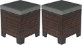 Outsunny 2 Pieces Outdoor Patio Ottomans, All Weather Wicker Outdoor Footstools with Removable Cushions, 3-in-1 PE Rattan Ottoman Seat, Footrest and Side Table for Backyard, Poolside, Gray