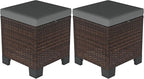 Outsunny 2 Pieces Outdoor Patio Ottomans, All Weather Wicker Outdoor Footstools with Removable Cushions, 3-in-1 PE Rattan Ottoman Seat, Footrest and Side Table for Backyard, Poolside, Gray