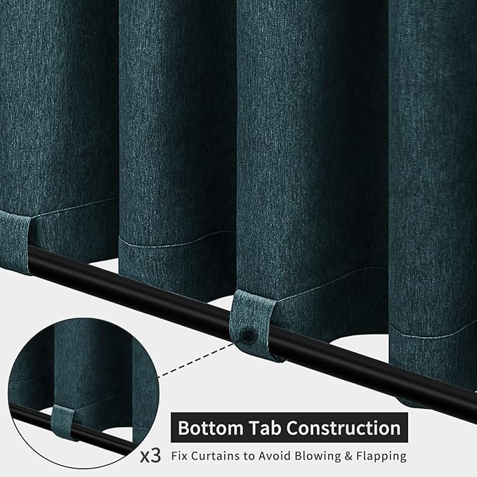 Easy-Going Linen Look Outdoor Curtains Waterproof Windproof Porch Curtains, Soft Thicken Outdoor Privacy Curtains for Patio, Gazebo, Grommet Top and Tab Bottom Drape, 1 Panel, 54x108 inch, Teal