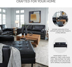 Signature Design by Ashley Bryceview Contemporary Leather Match Tufted Sofa with 2 Bolster Pillows, Black