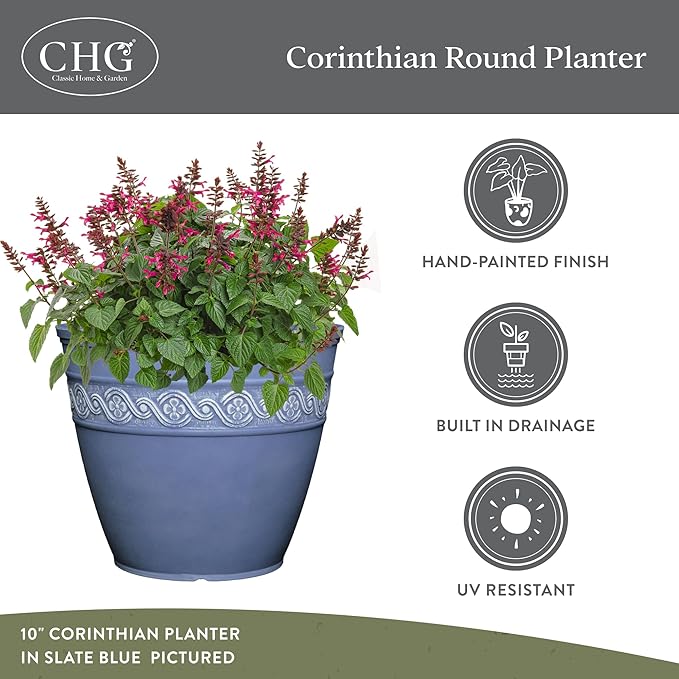 Classic Home and Garden Corinthian Resin Planter Pot - Outdoor & Indoor Plant Pot - Round Planter for Plants & Flowers (10" Desert Tan, Pack of 1)
